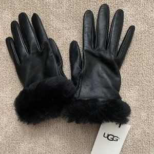 NWT Women's UGG Shearling Shorty 6705 Black Leather Gloves with Fur M / XXS